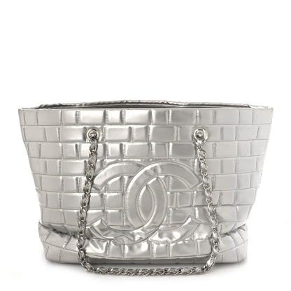 Chanel Vinyl Quilted Frozen Shopping Tote Silver 1 of 13