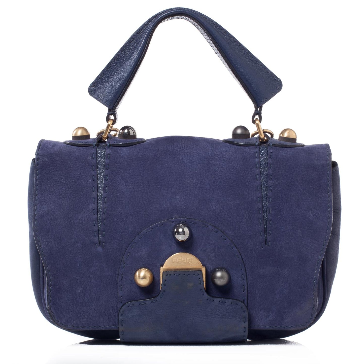 Suede Calfskin Romano Selleria Secret Code Satchel Blue