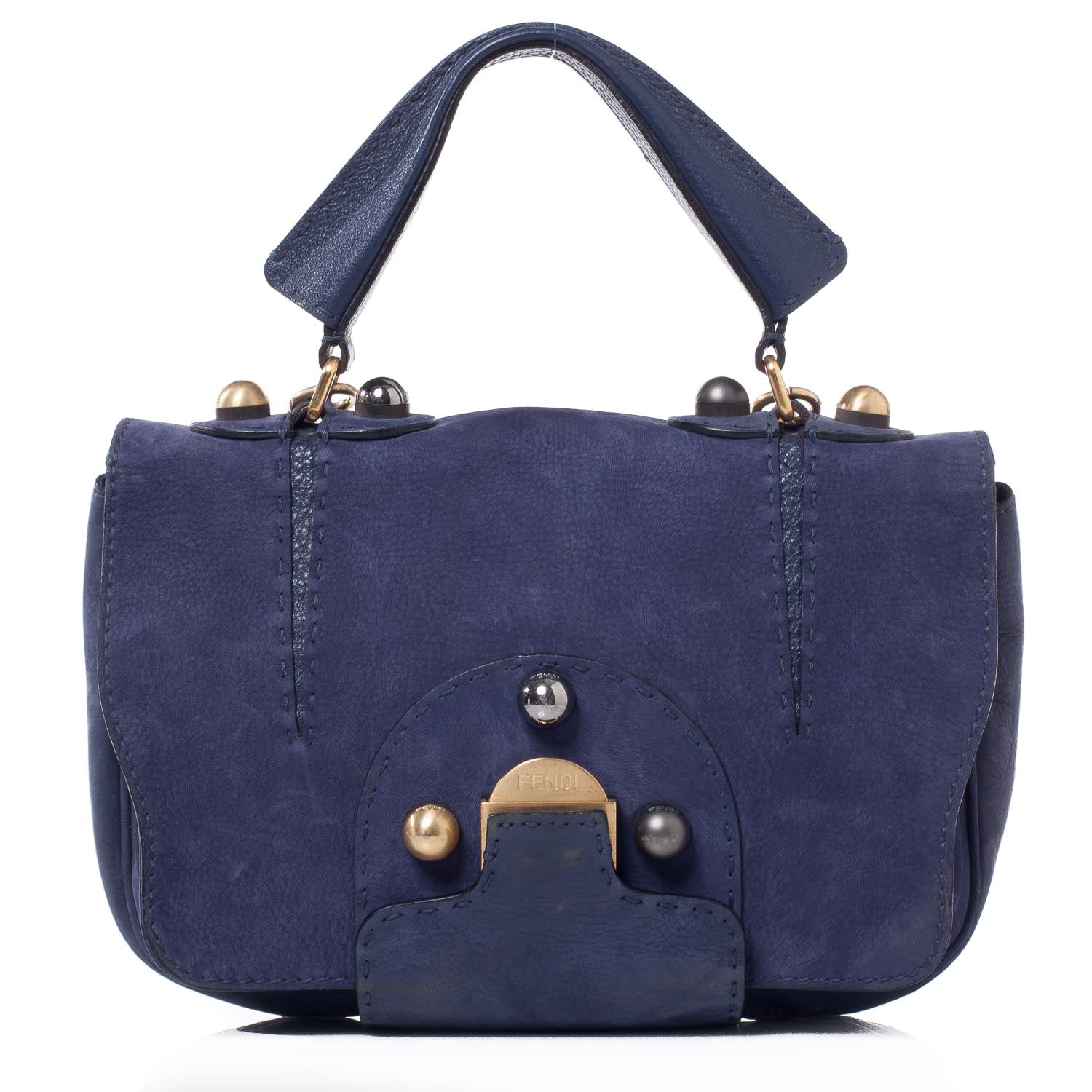 Fendi Suede Calfskin Romano Selleria Secret Code Satchel Blue 1 of 9