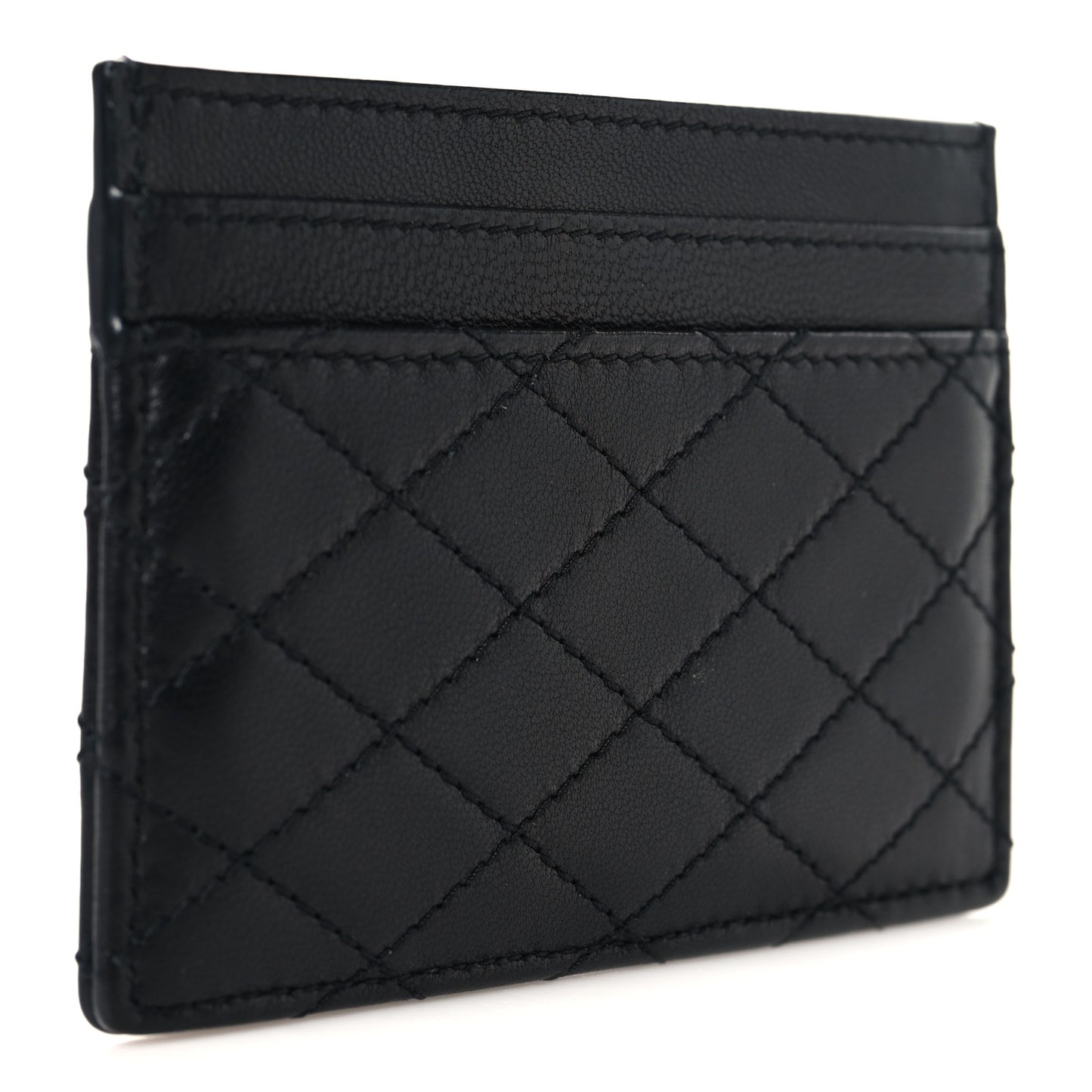 Lambskin Quilted Monogram Gaby Card Case Black
