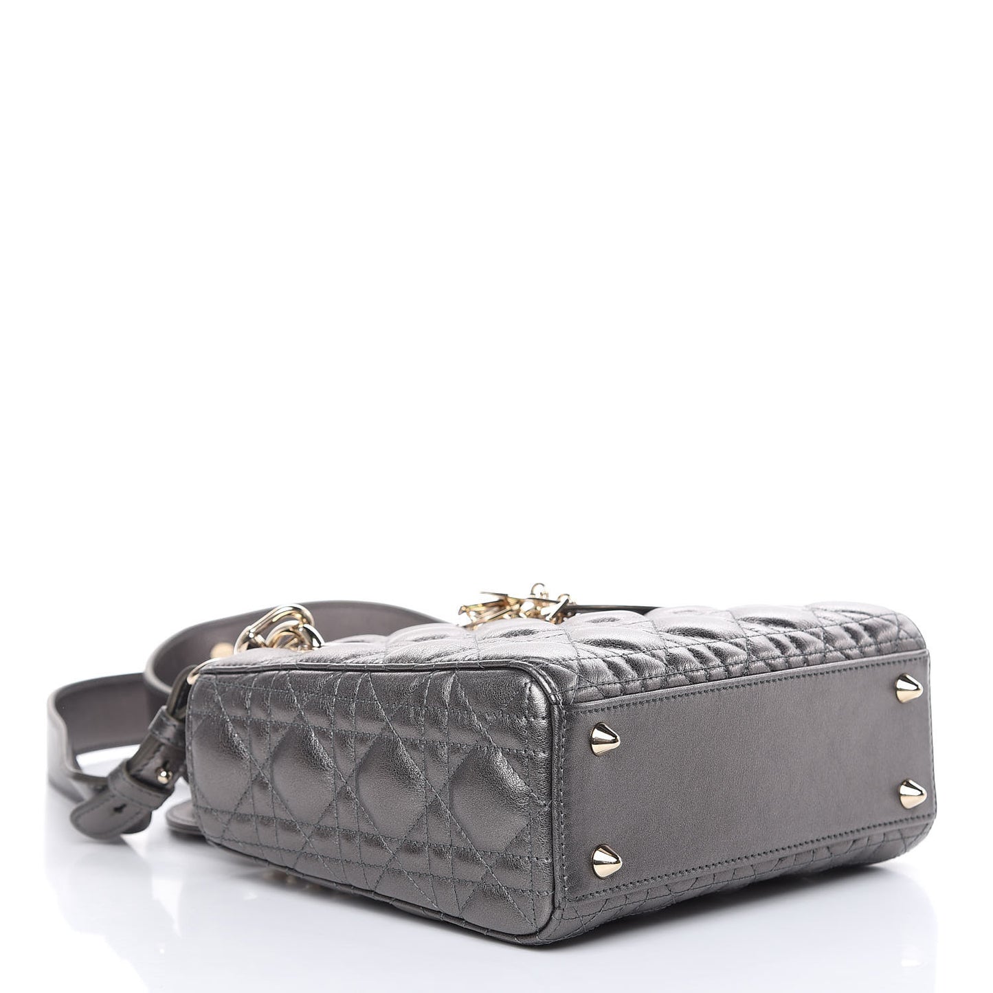 Metallic Grained Calfskin Cannage Small Lady Dior Gunmetal
