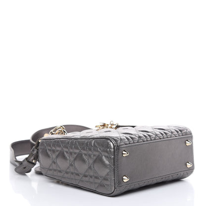 Christian Dior Metallic Grained Calfskin Cannage Small Lady Dior Gunmetal 4 of 9