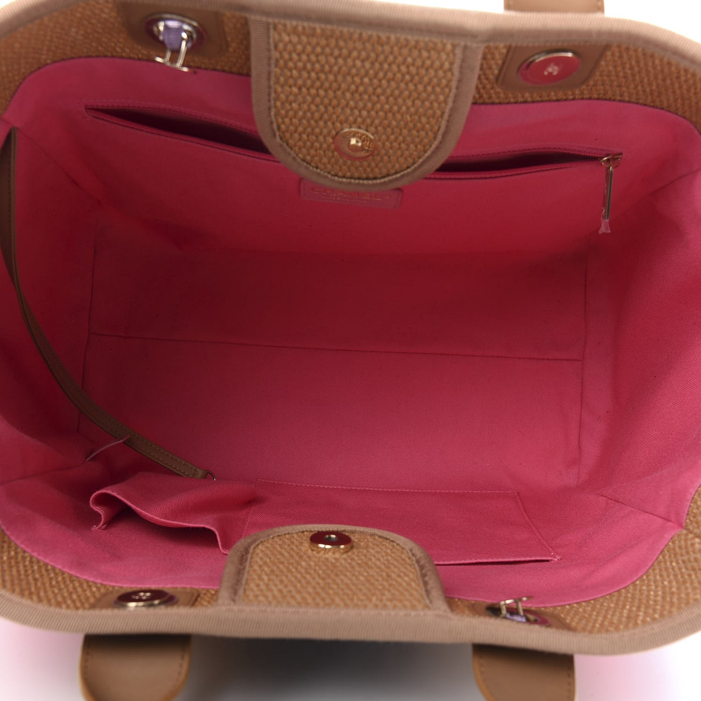Straw Raffia Calfskin Striped Medium Deauville Tote Dark Beige Fuchsia Navy Blue
