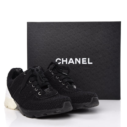 Chanel Tweed Calfskin Sneakers 40 Black White 14 of 14