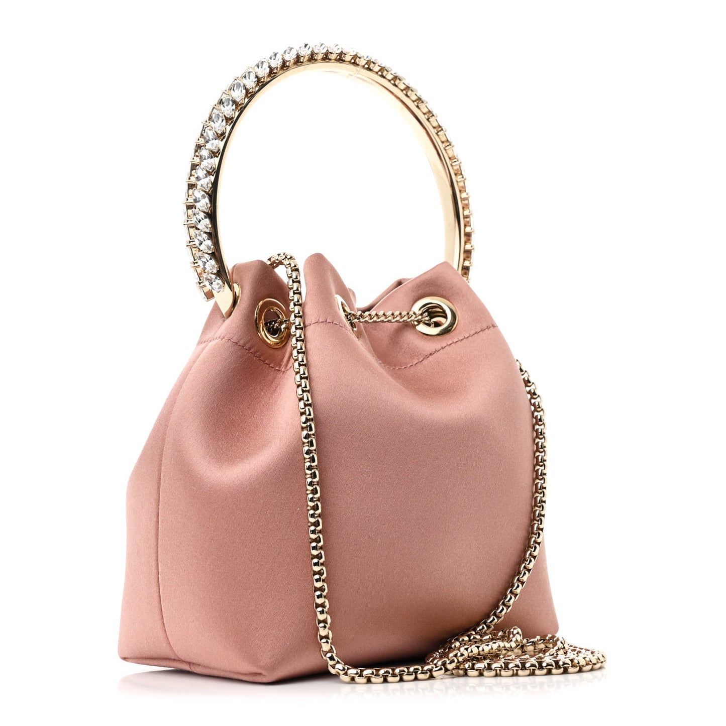 Satin Crystal Embellished Top Handle Bon Bon Bag Blush