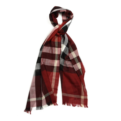 Burberry Wool Cashmere Giant Check Lightweight Scarf Parade Red 1 of 4