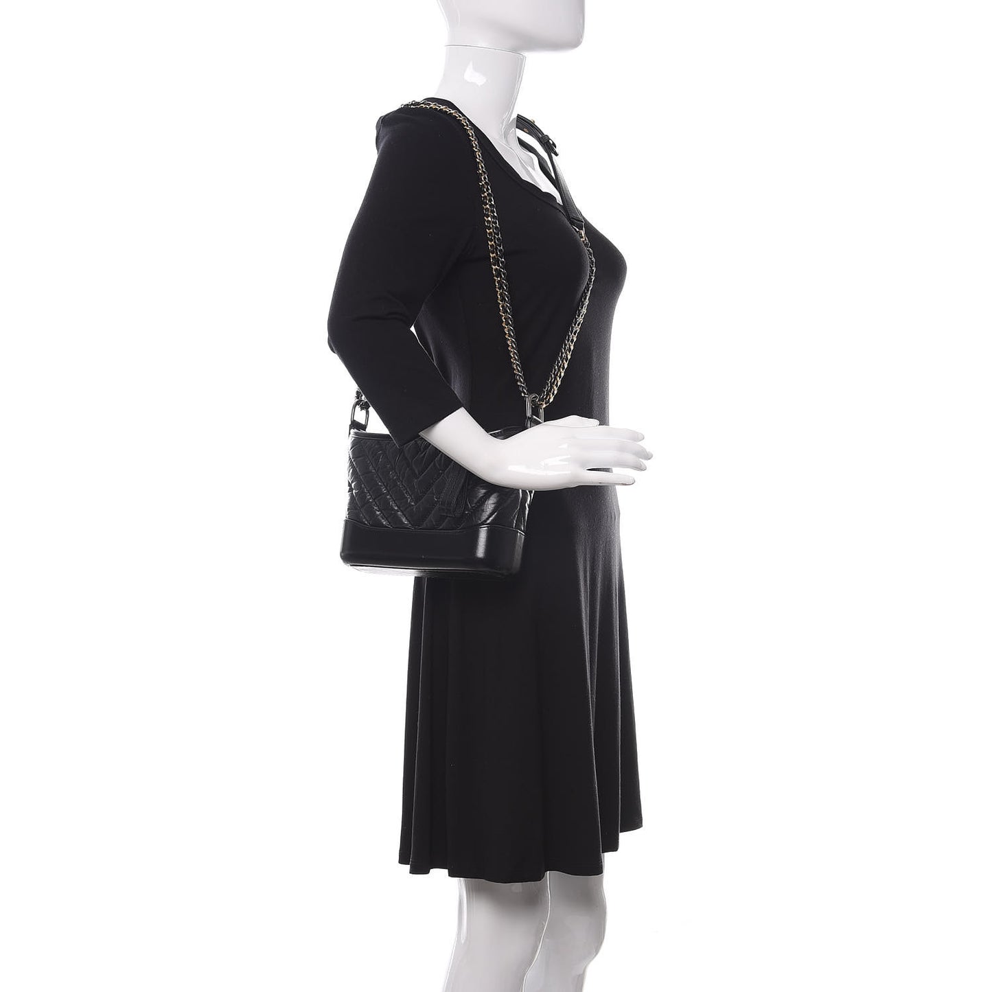 Aged Calfskin Chevron Quilted Small Gabrielle Hobo Black