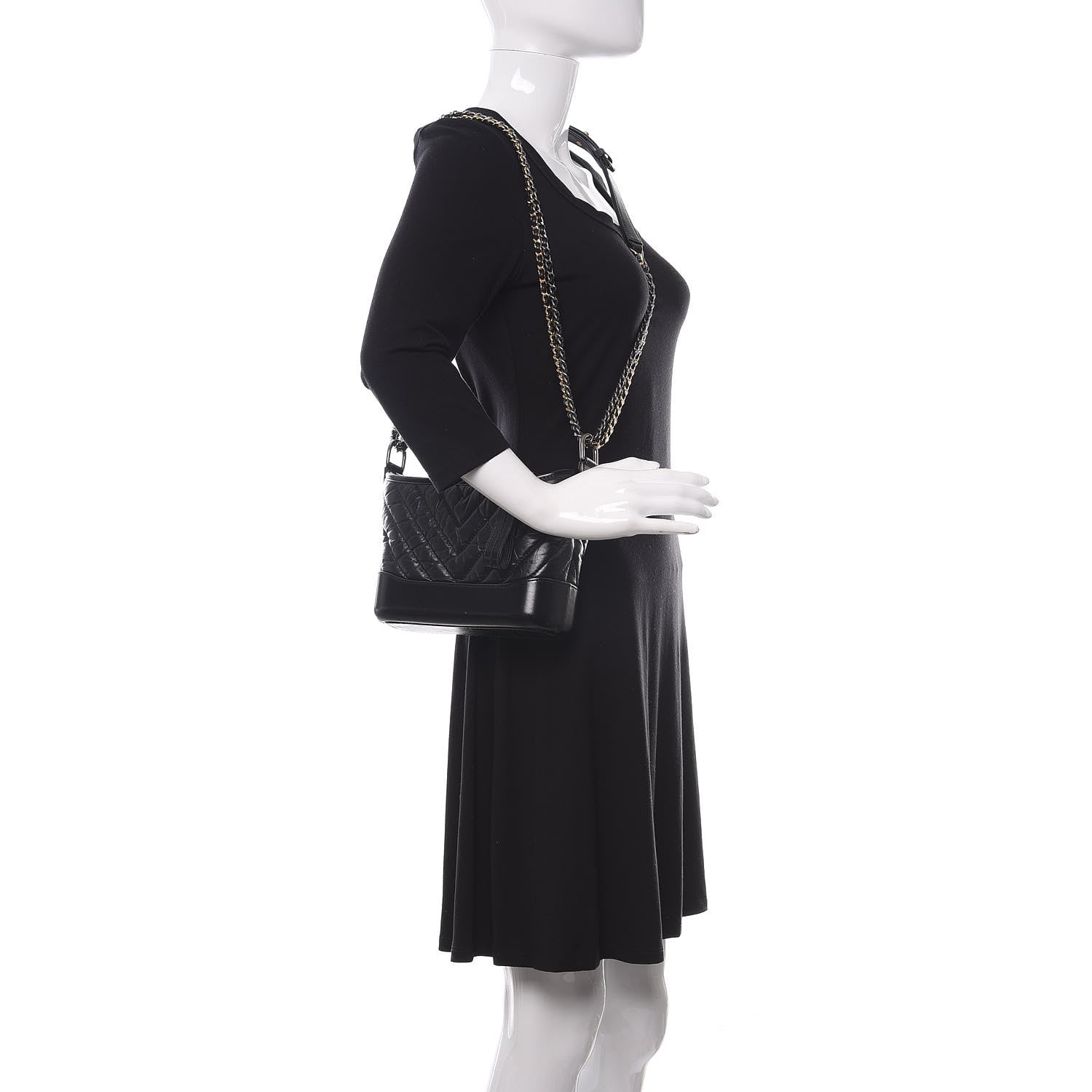 Chanel Aged Calfskin Chevron Quilted Small Gabrielle Hobo Black 2 of 10