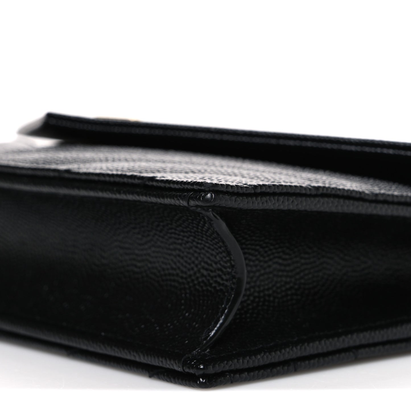 Grain De Poudre Matelasse Chevron Monogram Envelope Chain Wallet Black