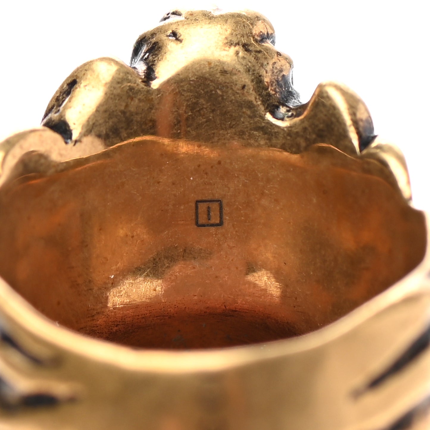 Metal Crystal Lion Head Ring 58 8.25 Aged Gold