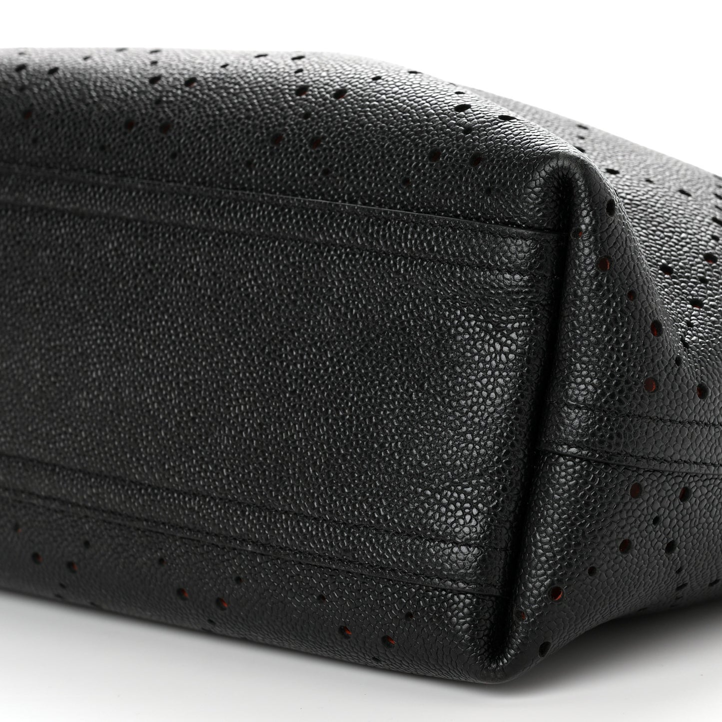 Perforated Grained Calfskin Small Shopping Tote Black