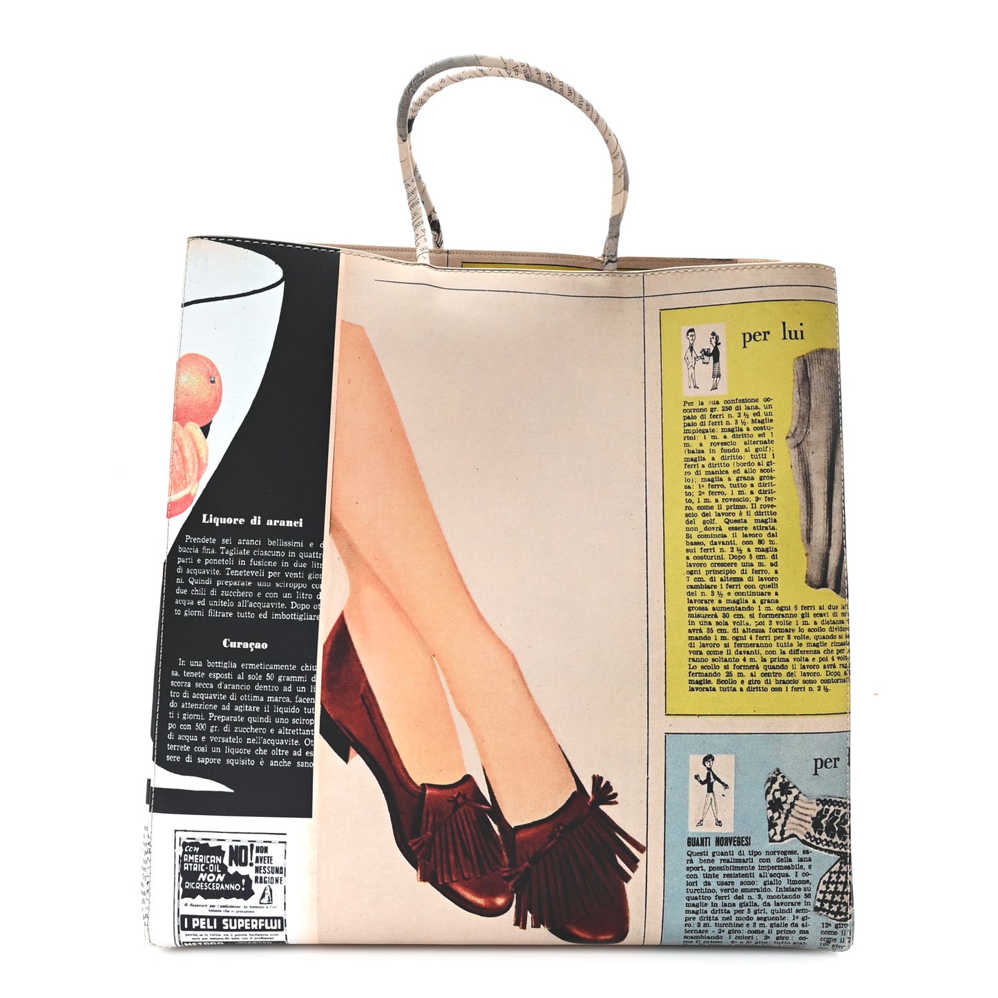 Printed Calfskin Medium Newspaper Tote Bag