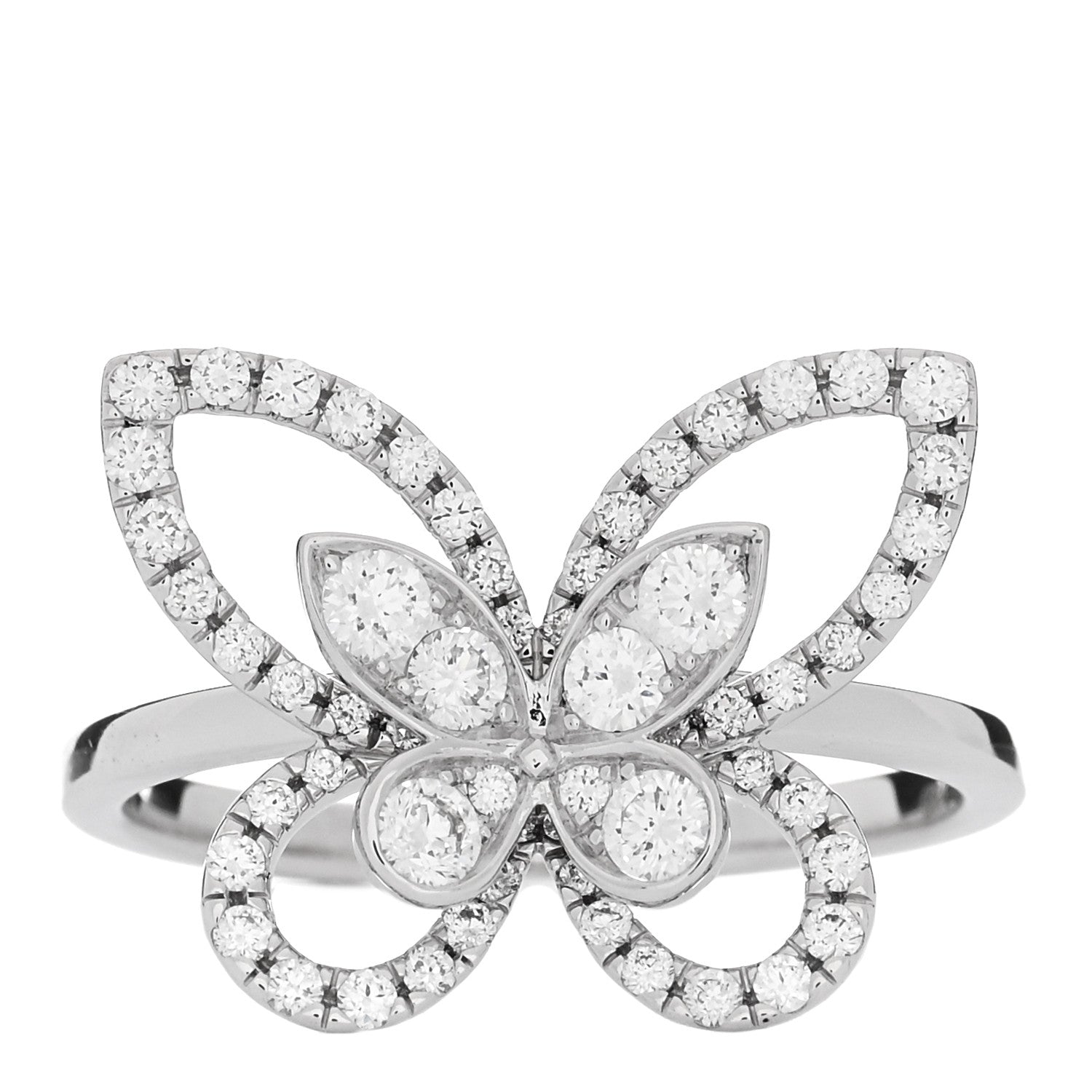 Graff 18K White Gold Diamond Butterfly Silhouette Ring 53 6.5 1 of 5