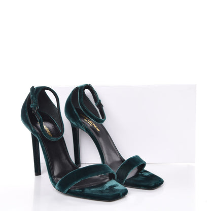 Saint Laurent Velvet Amber 105 Ankle Strap Sandals 39 Malachite 10 of 10
