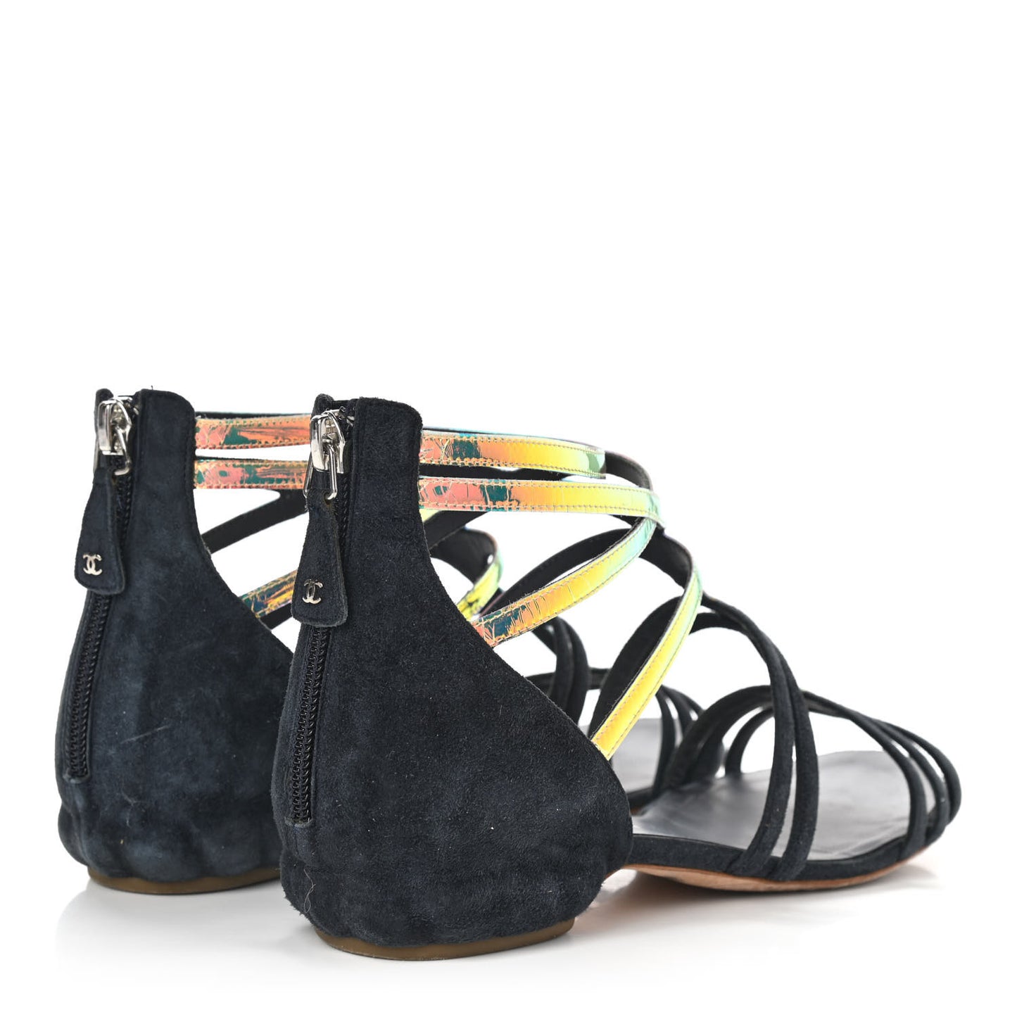 Suede Iridescent Patent Caged Sandals 38 Navy Blue