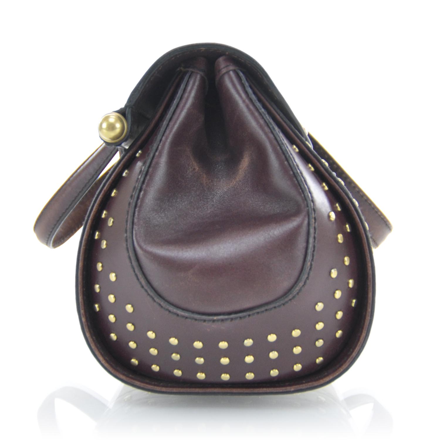 Gucci Monogram Studded Bamboo Bullet Satchel Brown 6 of 11