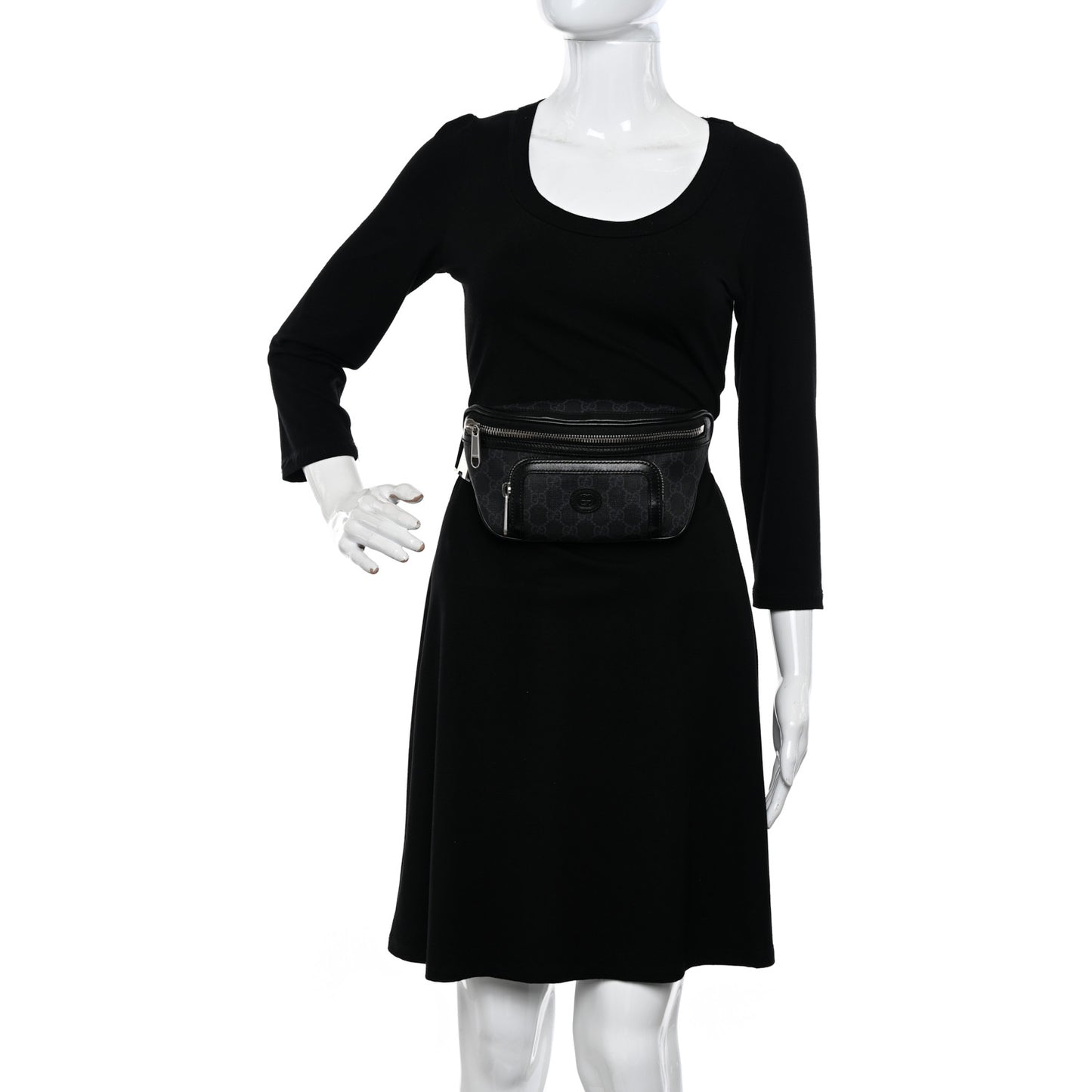 GG Supreme Monogram Textured Calfskin Retro Interlocking G Belt Bag Black