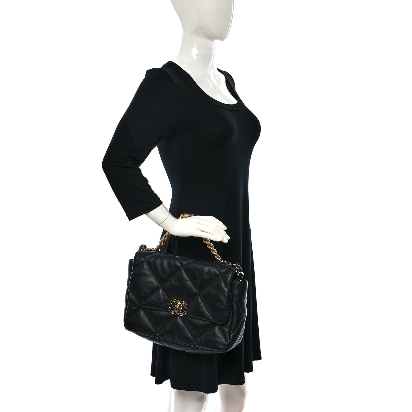 Lambskin Quilted Large Chanel 19 Flap Black