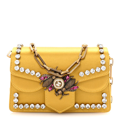 Gucci Satin Crystal Mini Bee Broadway Shoulder Bag Gold 1 of 11