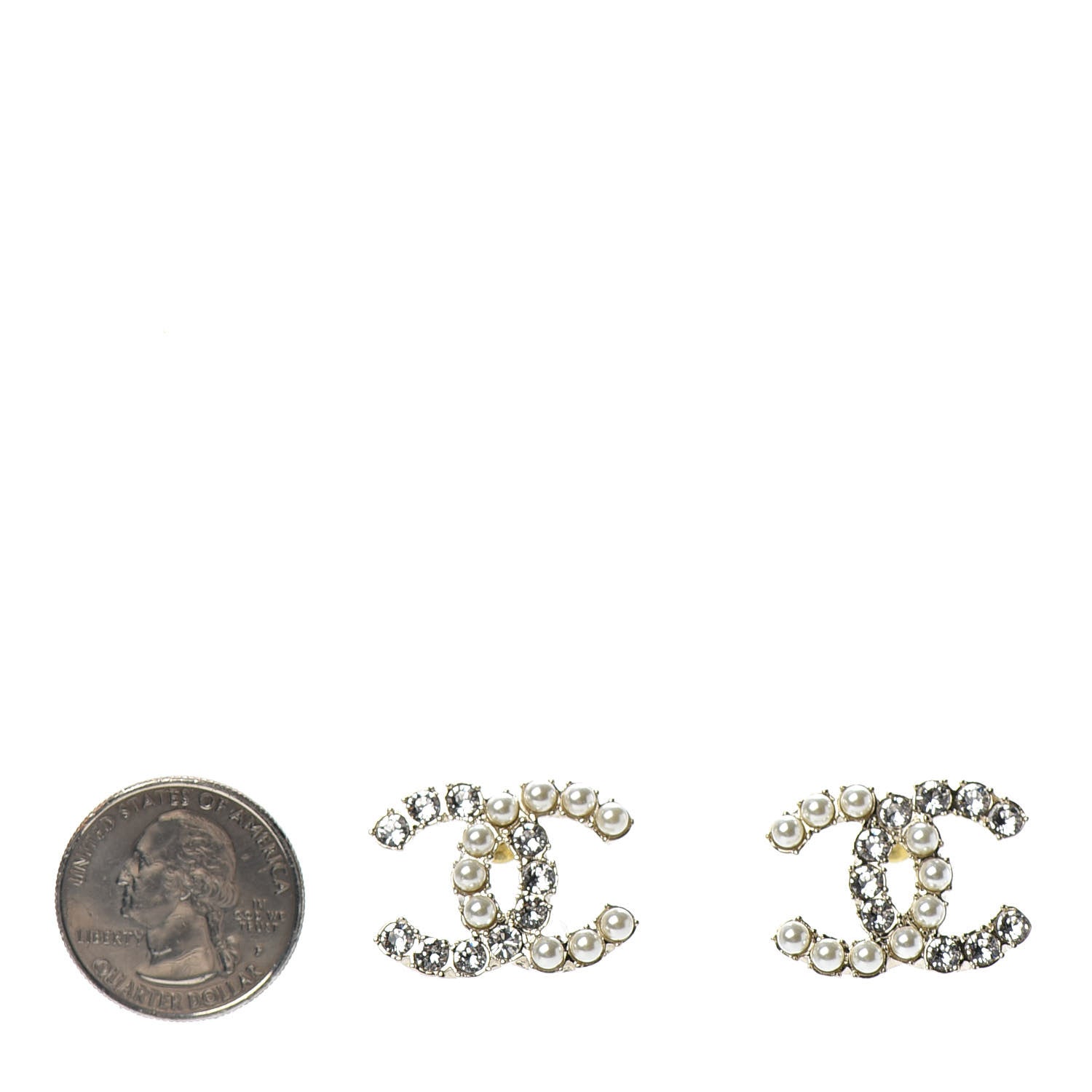 Chanel Crystal Pearl CC Dazzling Domino Earrings Gold 2 of 4
