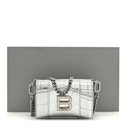 Balenciaga Metallic Calfskin Crocodile Embossed Mini Hourglass Wallet on Chain Silver 11 of 11