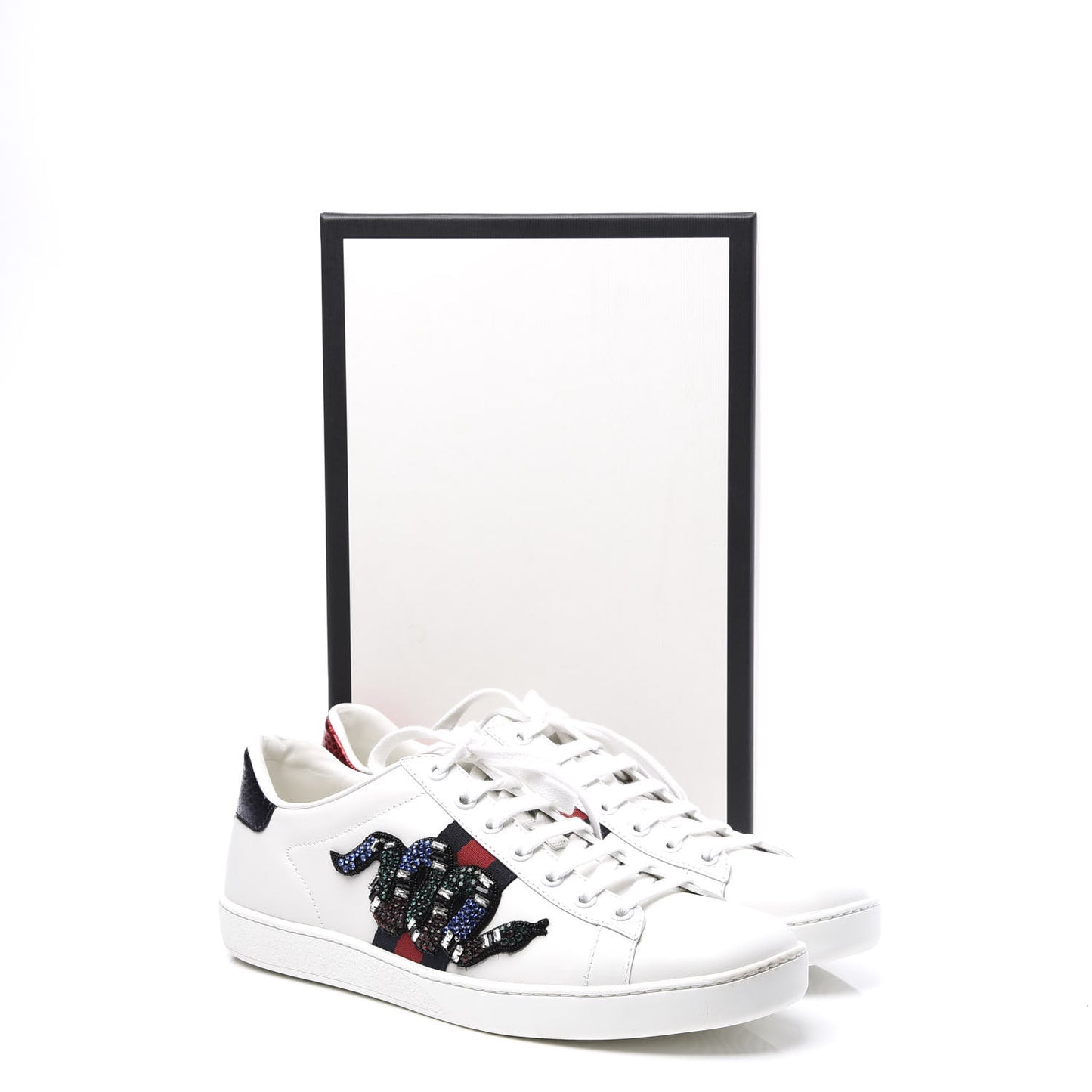 Calfskin Ayers Crystal Web Kingsnake Embroidered Womens Ace Sneakers 40 White