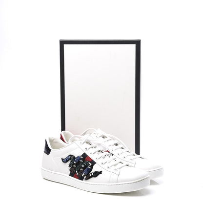 Gucci Calfskin Ayers Crystal Web Kingsnake Embroidered Womens Ace Sneakers 40 White 11 of 11
