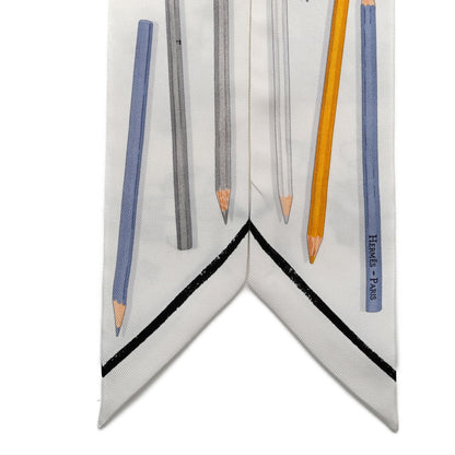 Hermes Silk A Vos Crayons Twilly White Gris Bleu Jean 2 of 5