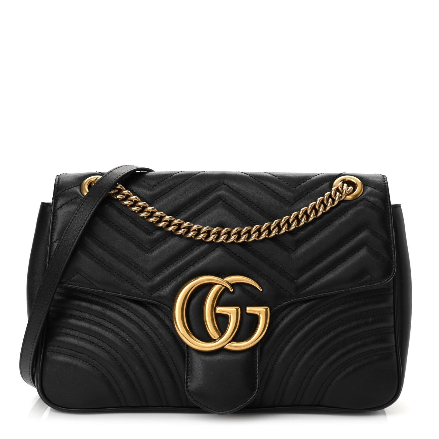 Calfskin Matelasse Medium GG Marmont Shoulder Bag Black