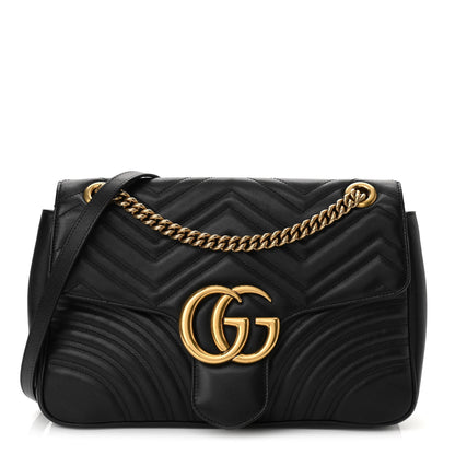 Gucci Calfskin Matelasse Medium GG Marmont Shoulder Bag Black 1 of 10