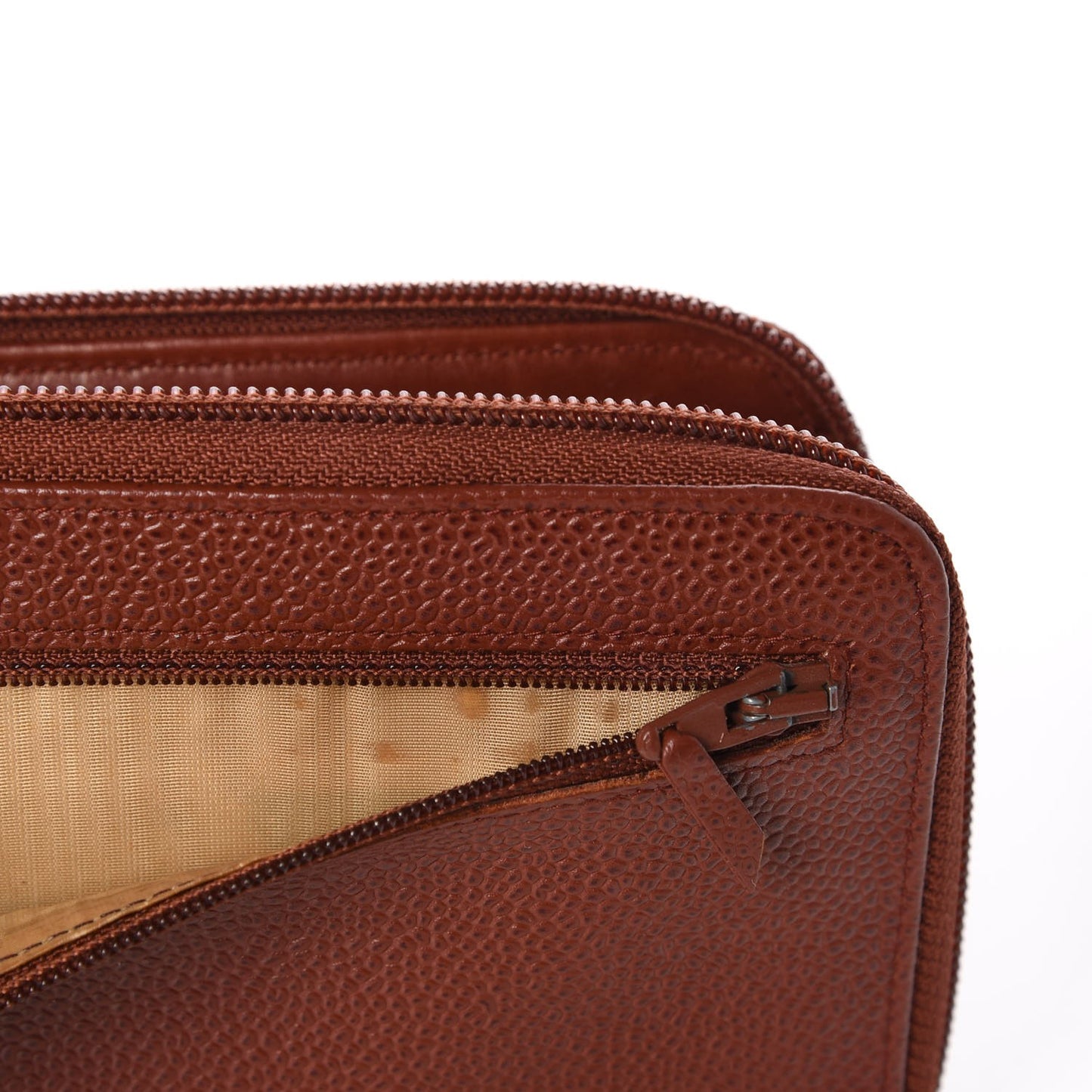 Caviar Large Timeless CC Gusset Zip Around Wallet Brown