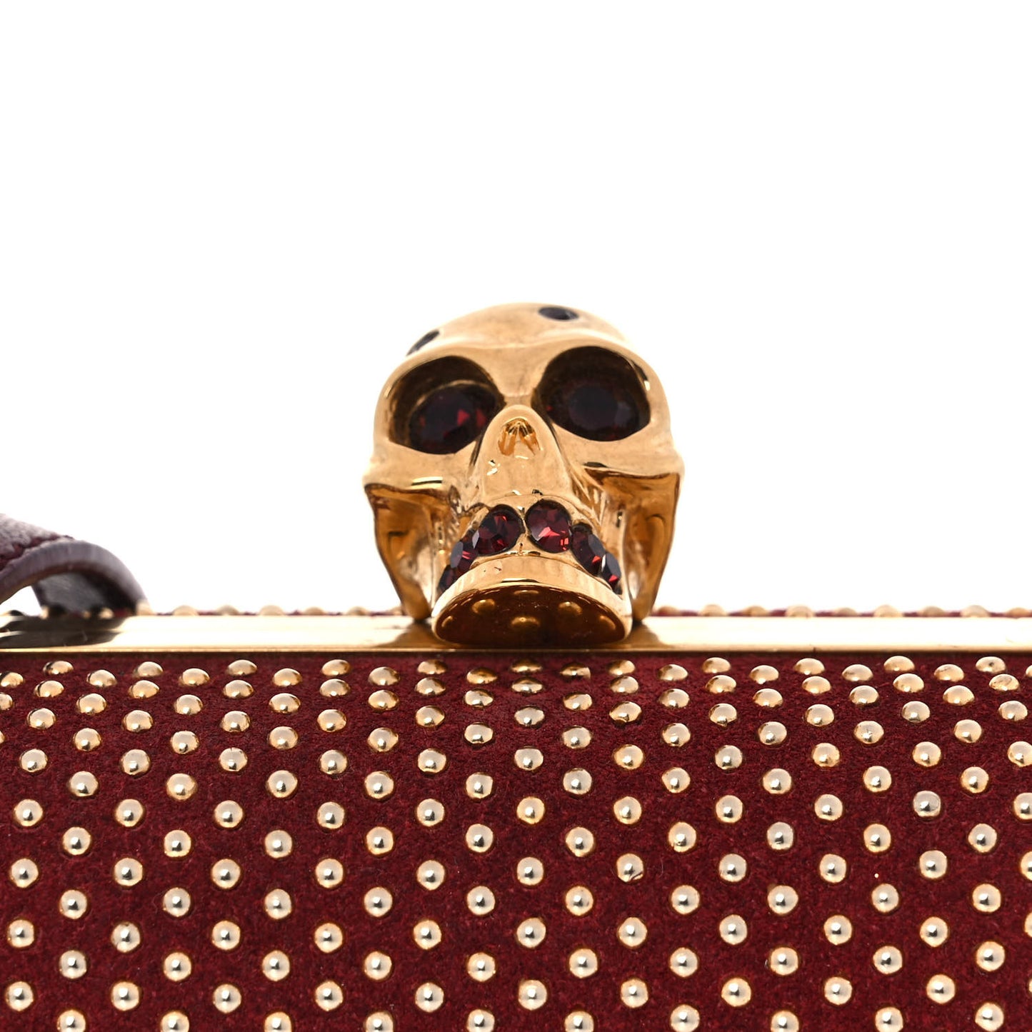 Suede Studded Skull Box Clutch Red