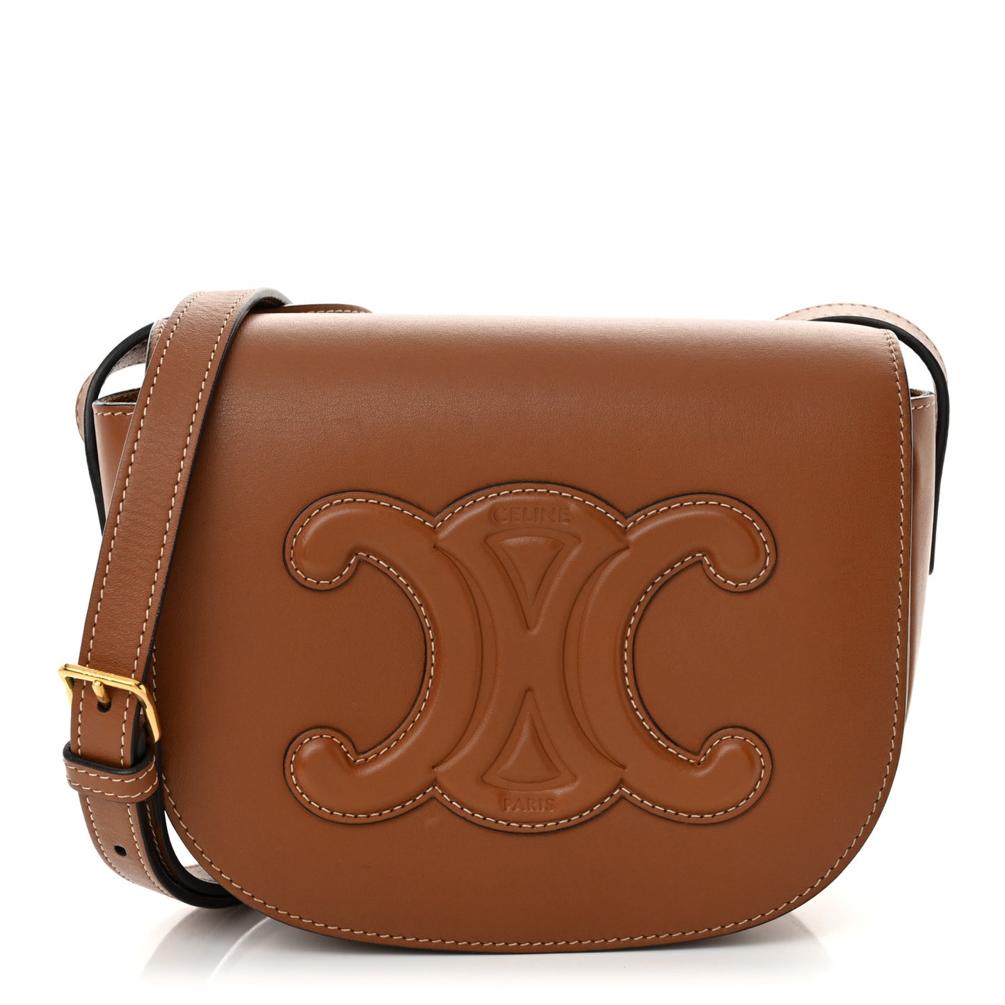 Smooth Calfskin Cuir Triomphe Folco Crossbody Bag Tan
