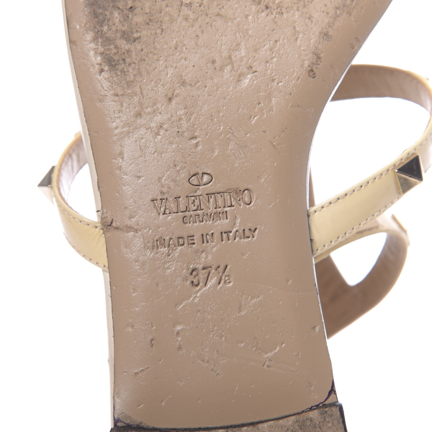 Patent Rockstud Ankle Strap Flat Sandals 37.5 Ivory