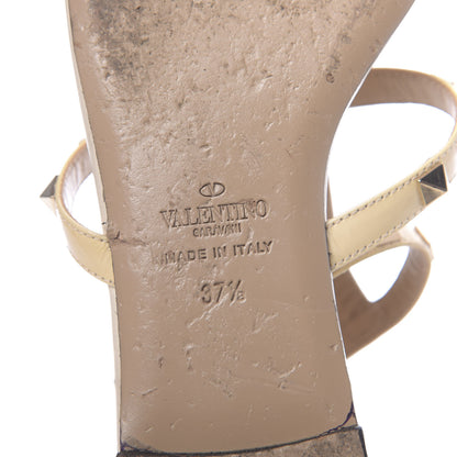 Valentino Garavani Patent Rockstud Ankle Strap Flat Sandals 37.5 Ivory 7 of 11