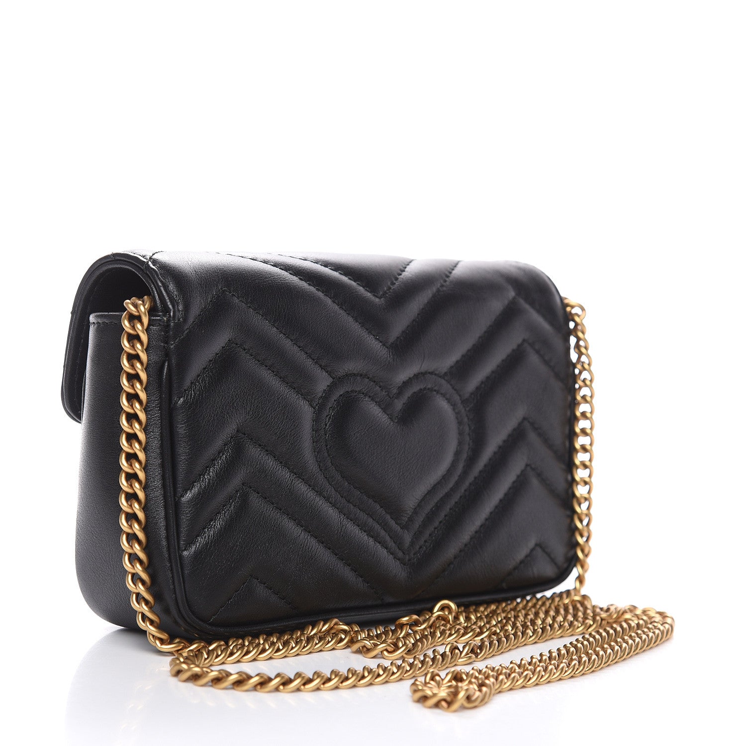 Gucci Calfskin Matelasse Super Mini GG Marmont Shoulder Bag Black 3 of 9