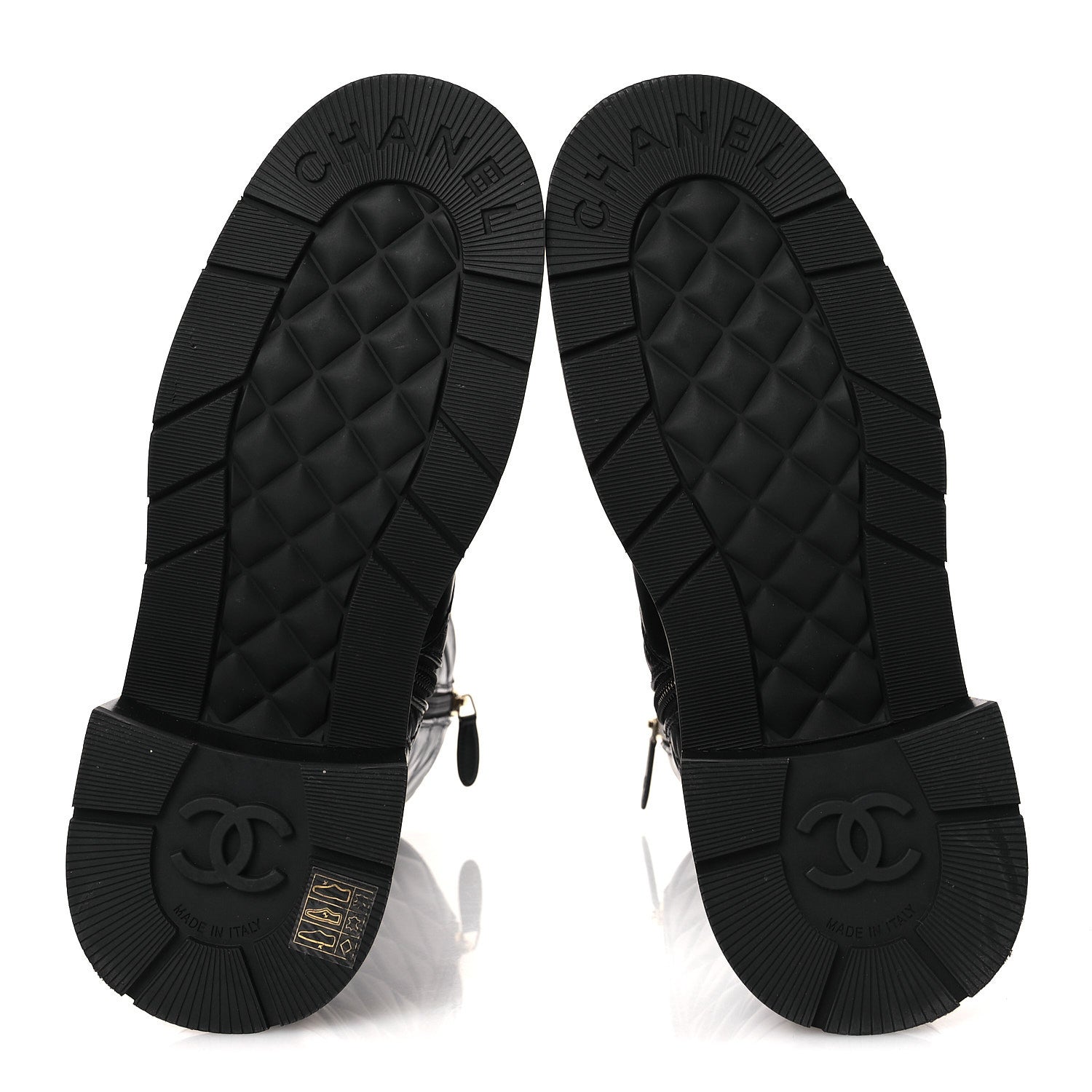 Chanel Calfskin Quilted Logo Lace Up Tall Combat Boots 39 Black 7 of 11