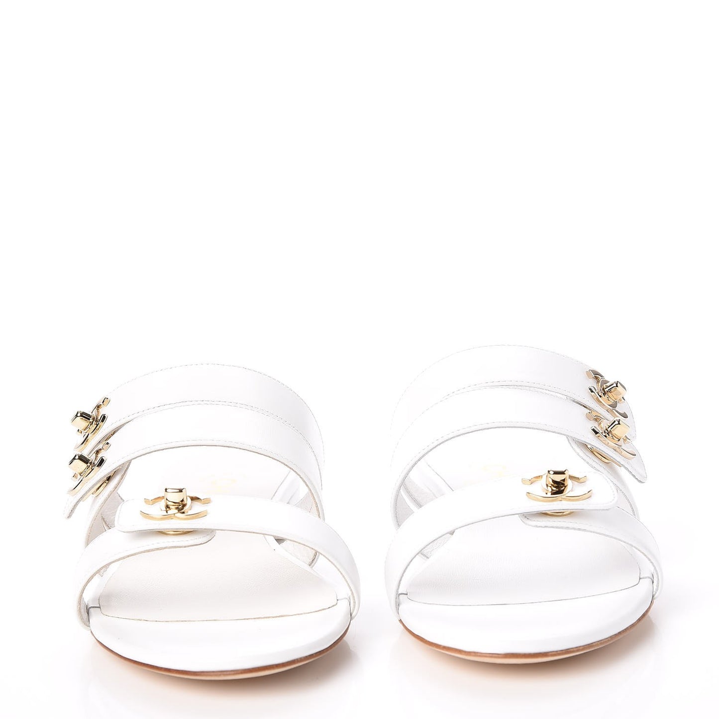 Calfskin Turn Lock Mule Sandals 35 White