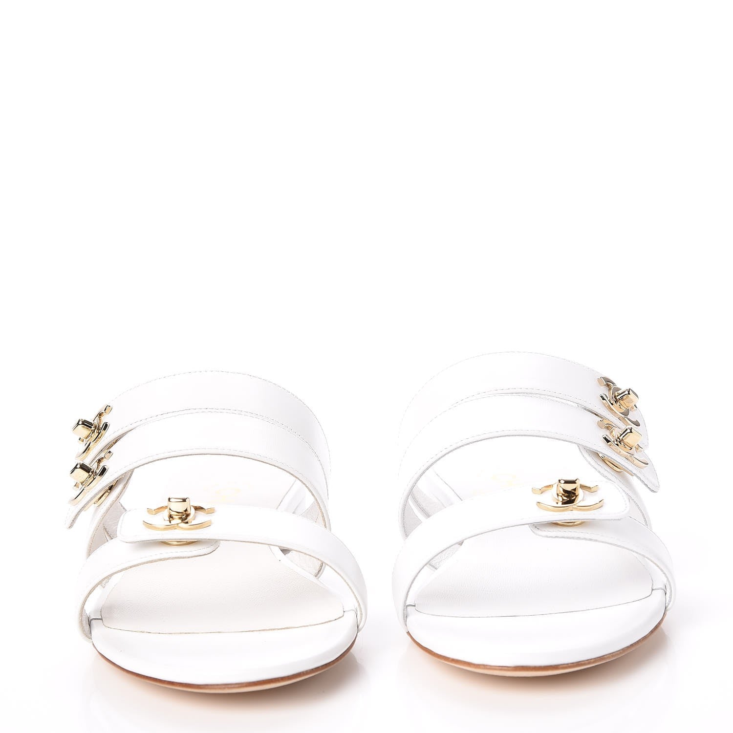 Chanel Calfskin Turn Lock Mule Sandals 35 White 3 of 9