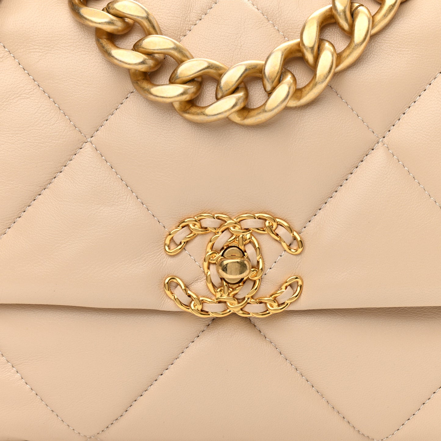 Lambskin Quilted Large Chanel 19 Flap Beige