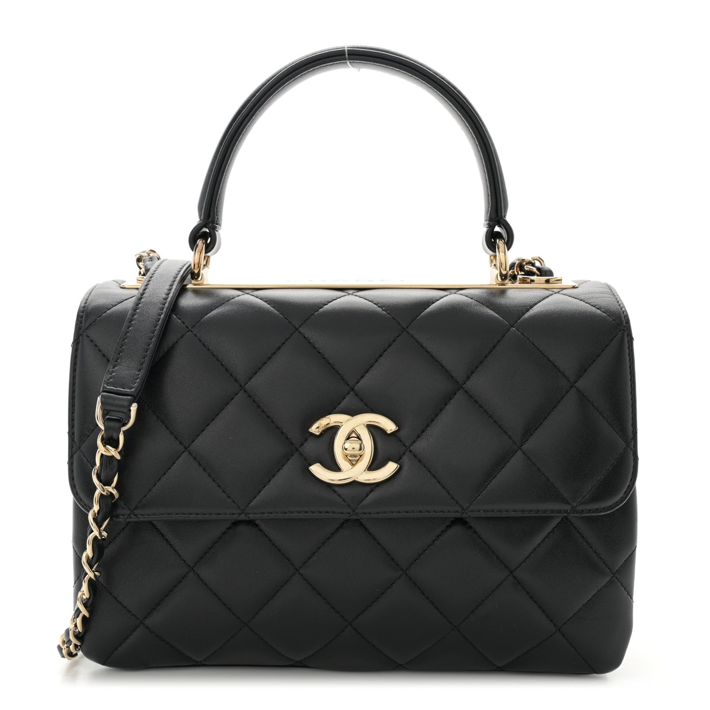 Lambskin Quilted Small Trendy CC Dual Handle Flap Bag Black