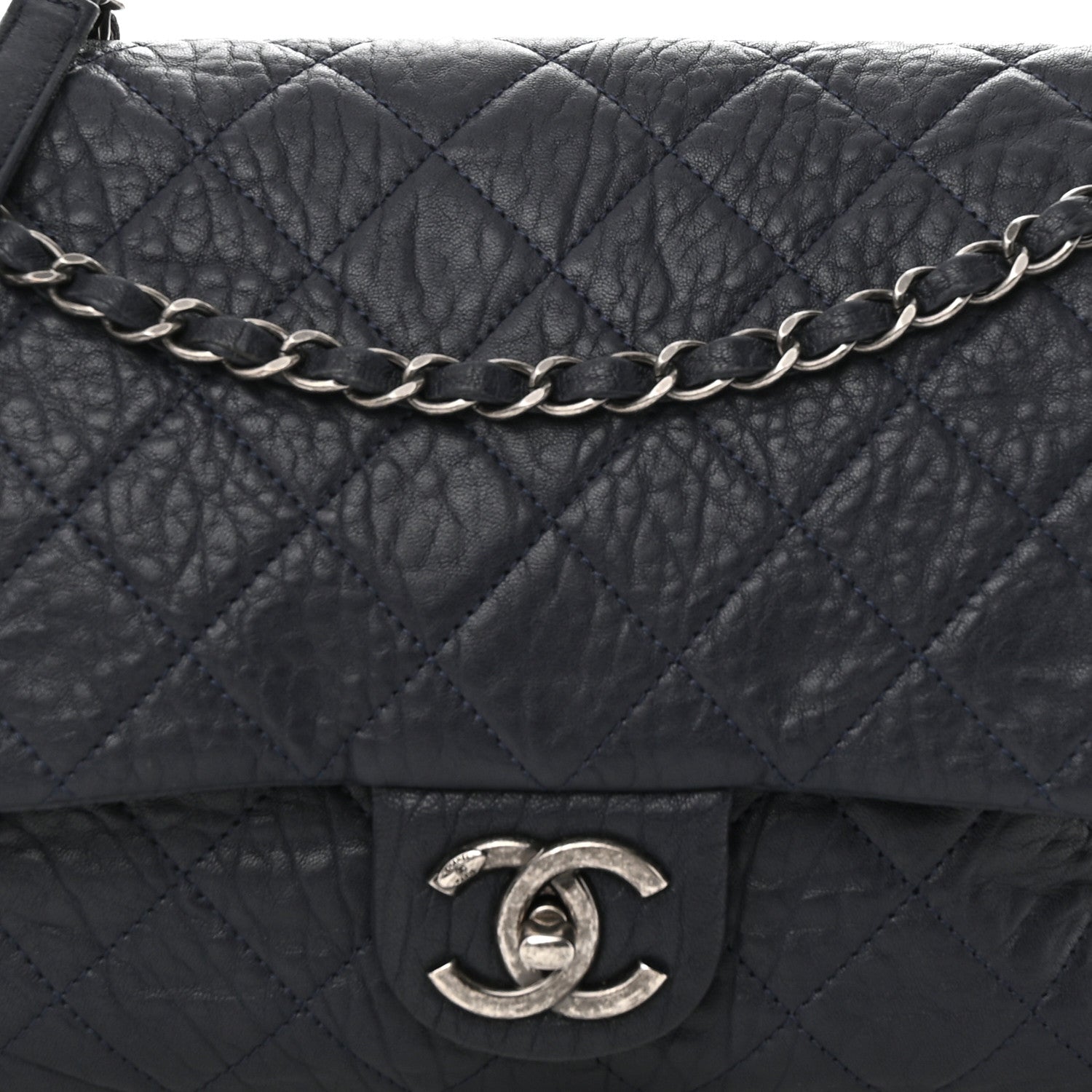 Chanel Sheepskin Quilted Jumbo Easy Flap Navy Blue 9 of 12