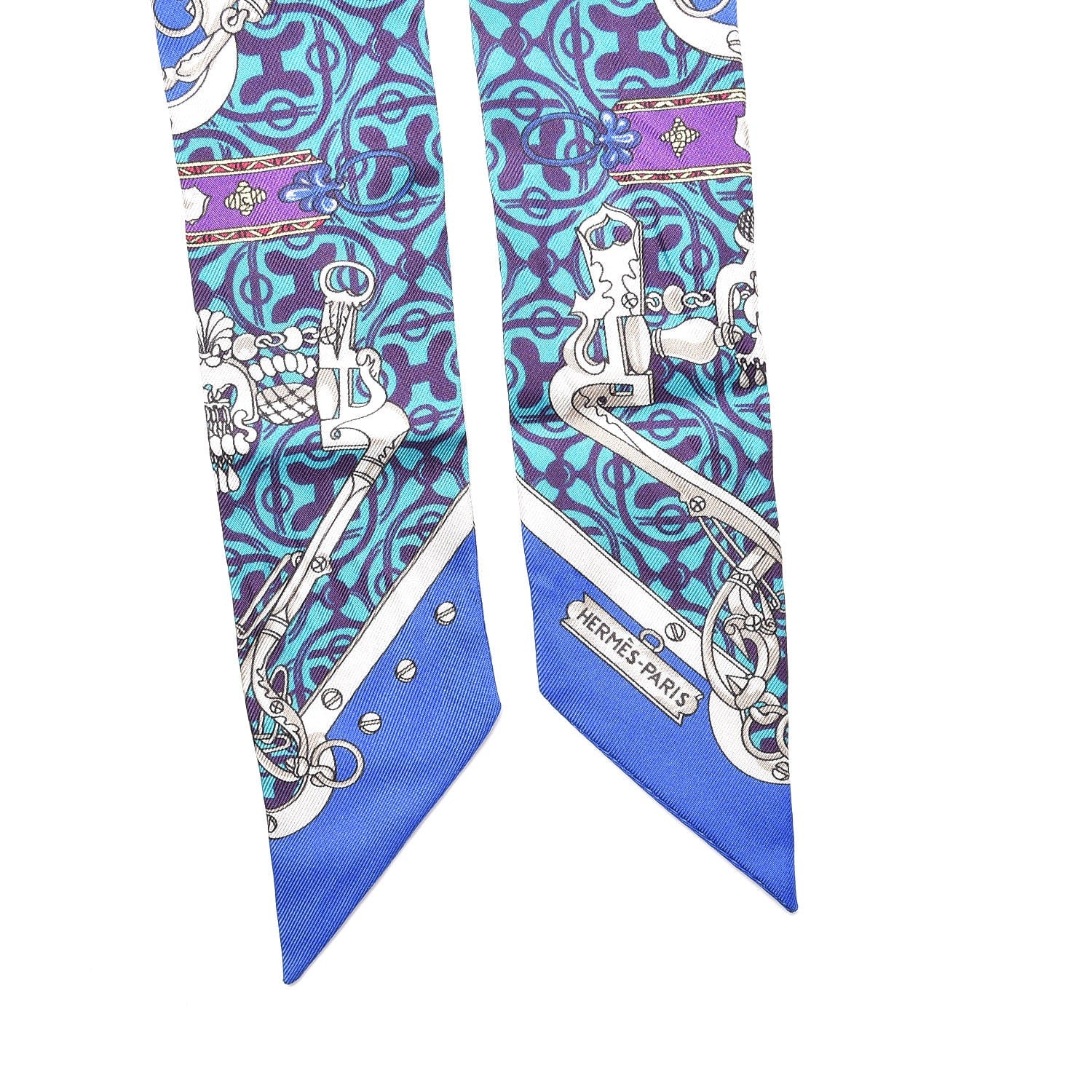 Hermes Silk Mors Et Gourmettes Remix Twilly Bleu Roy Turquoise Prune 6 of 6