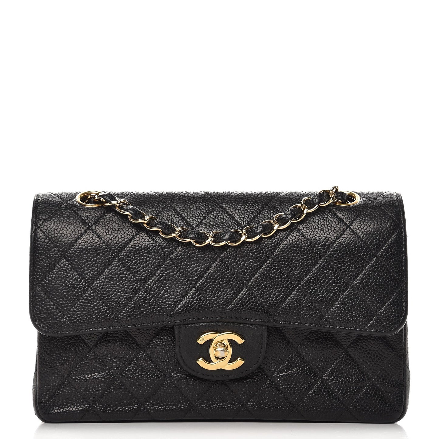 Caviar Quilted Medium Double Flap Black