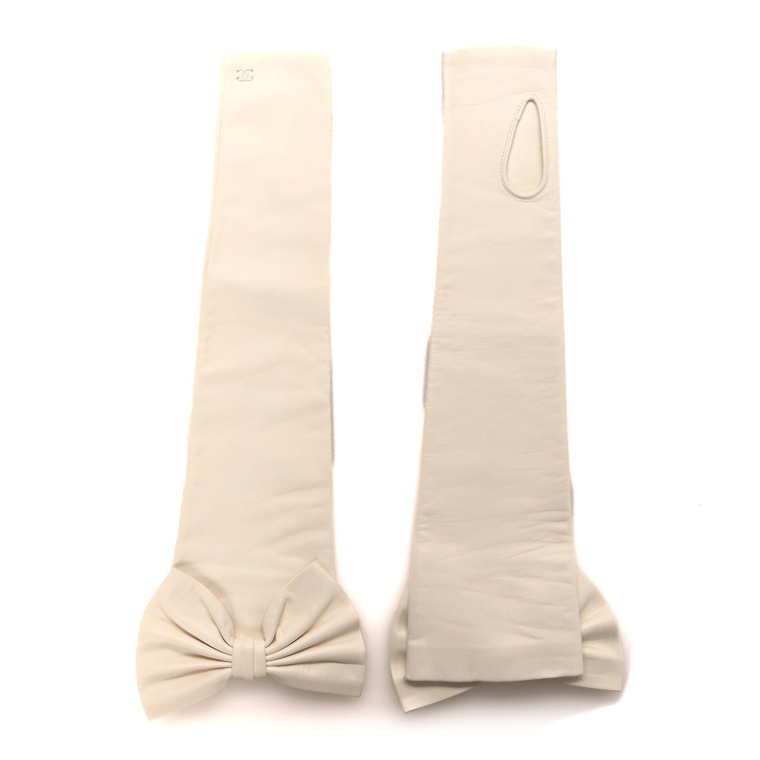 Chanel Lambskin Fingerless CC Bow Long Gloves Ivory 1 of 6