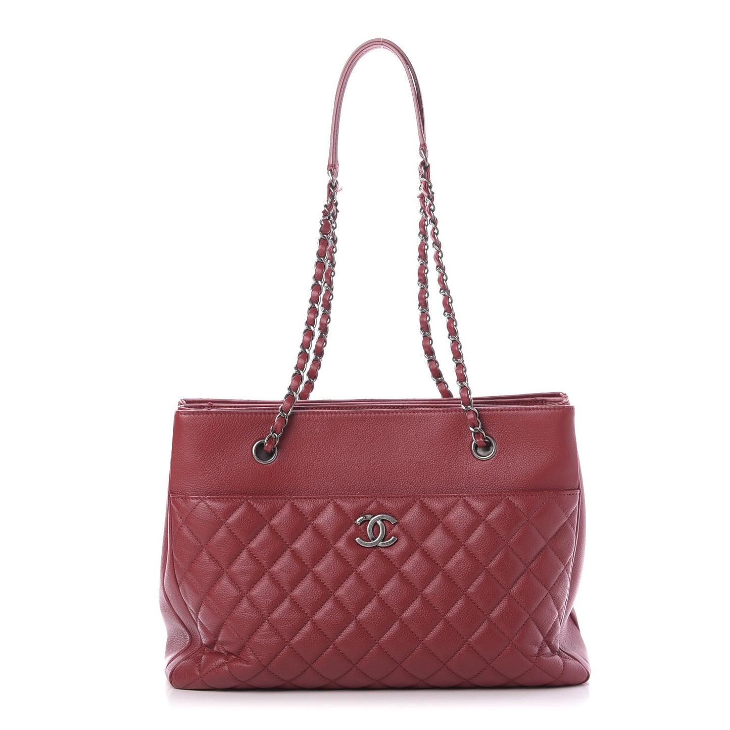 Caviar Quilted Large Zipped Shopping Tote Red