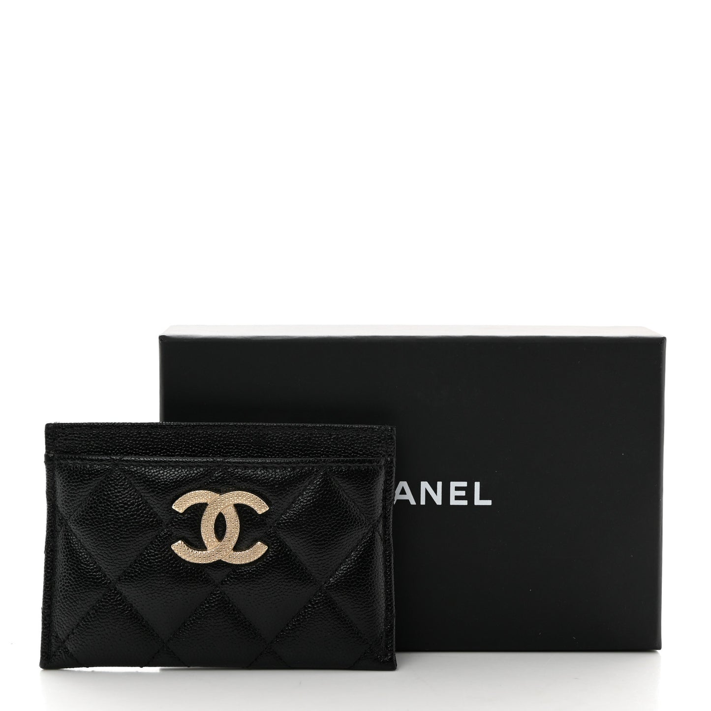 Caviar Quilted Studded CC Card Holder Black