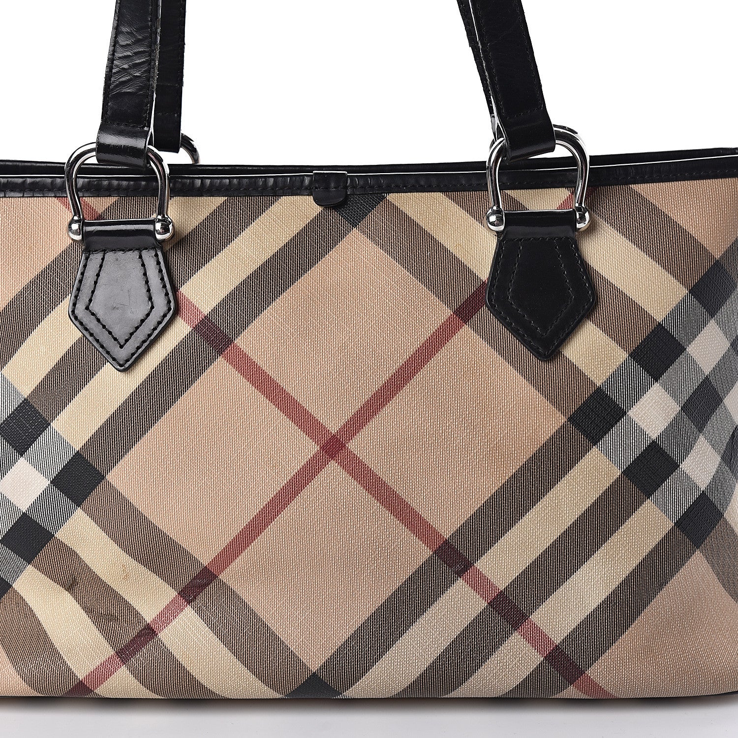 Burberry Patent Trim Nova Check Shopper Tote Black 12 of 20
