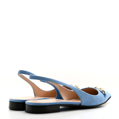 Gucci Canvas GG Monogram Horsebit Womens Slingback Ballet Flat 38 Light Blue 4 of 10