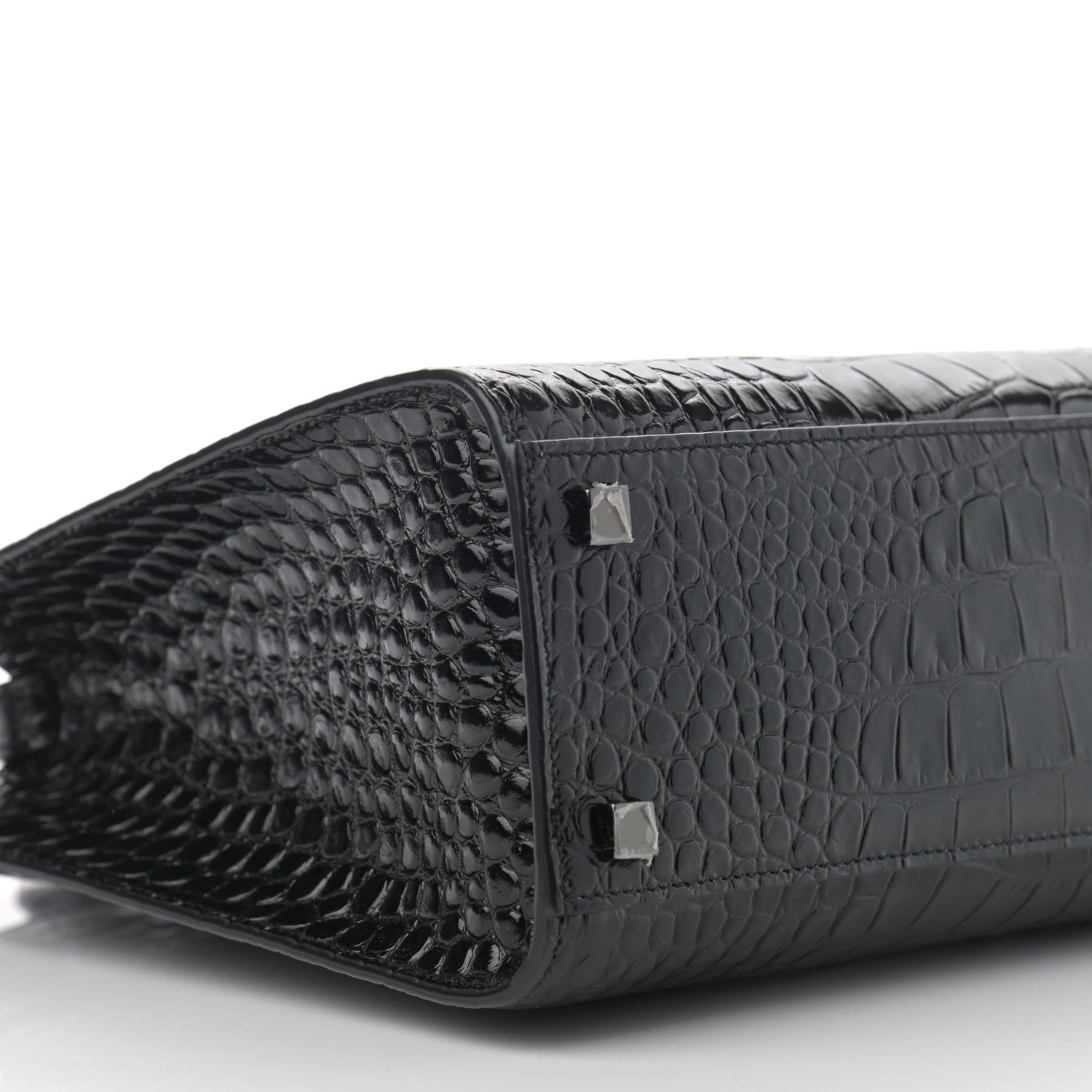 Saint Laurent Shiny Calfskin Crocodile Embossed Small Manhattan Shopper Tote Black 9 of 10